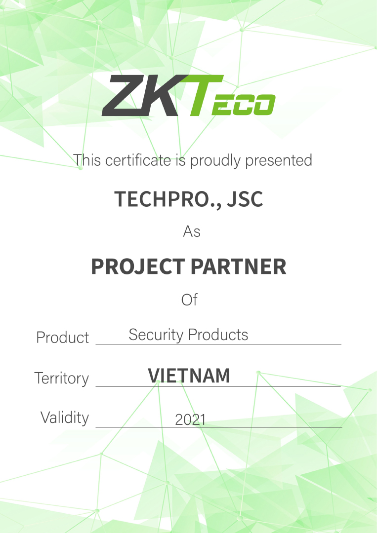 Chứng nhận TECHPRO phân phối chính hãng ZKTeco
