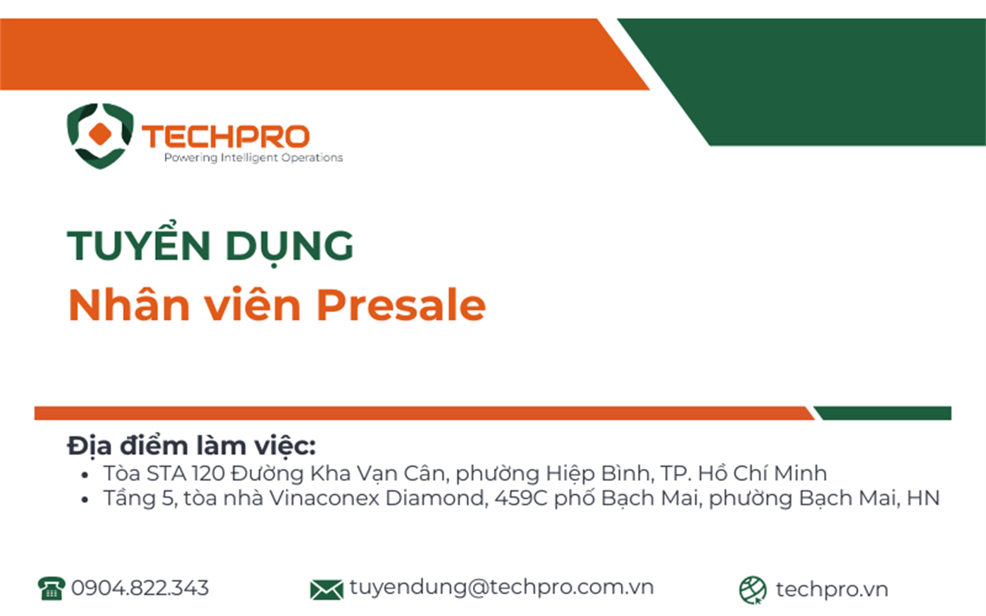 TECHPRO tuyển dụng Nhân viên Presale