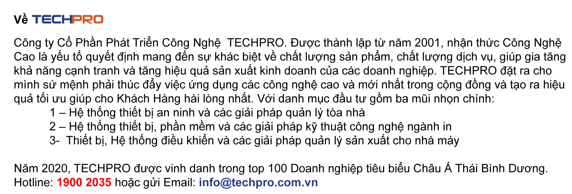 Thông tin về TECHPRO