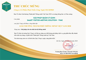 TECHPRO đạt Giải thưởng Thành phố Thông minh Việt Nam 2020 tại hạng mục: “Giải pháp cho tòa nhà/căn hộ thông minh”